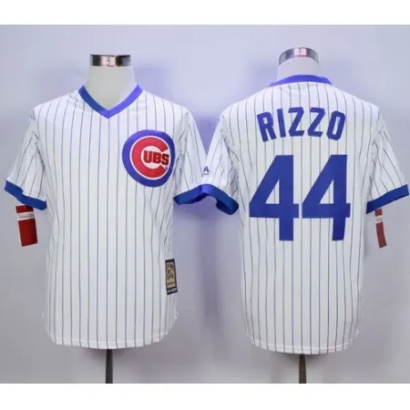 Cubs #44 Anthony Rizzo White Strip Home Cooperstown Stitched MLB Jersey