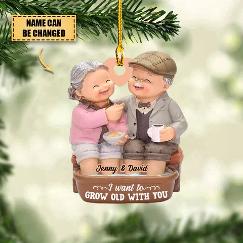 Personalized Custom Old Couple Decorations, I Want To Grow Old Funny With You, Wedding Souvenirs, Couple Christmas Gifts