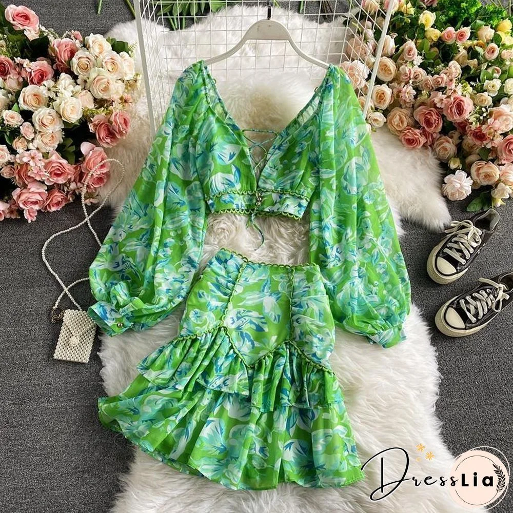 Pastoral Floral Chiffon Two-Piece Set P13852