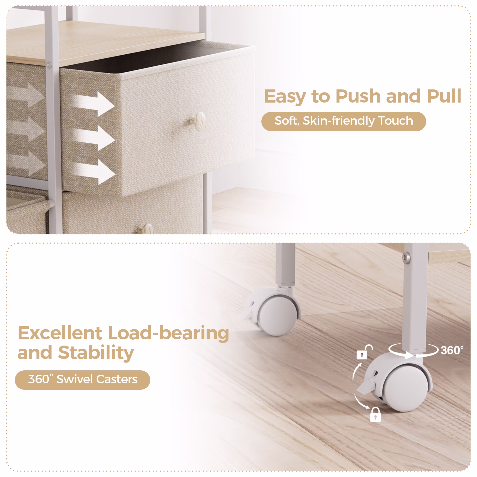 Baby Diaper Organizer and Storage Cart - 3 Tiers with Dividers and Drawers for Nursery, Bedroom, Changing Table and Crib