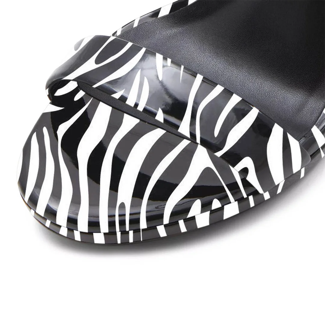 Black & White Zebra Print Stiletto Heel Ankle Strap Summer Sandals