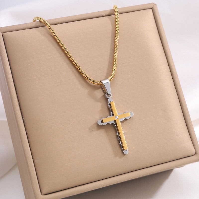 Hip-Hop Streetwear Cross Titanium Steel Pendant Necklace