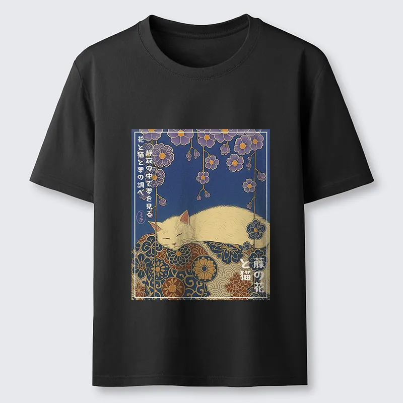 Ukiyoe Wisteria Flowers And Cats Classic T-shirt artswardrobe