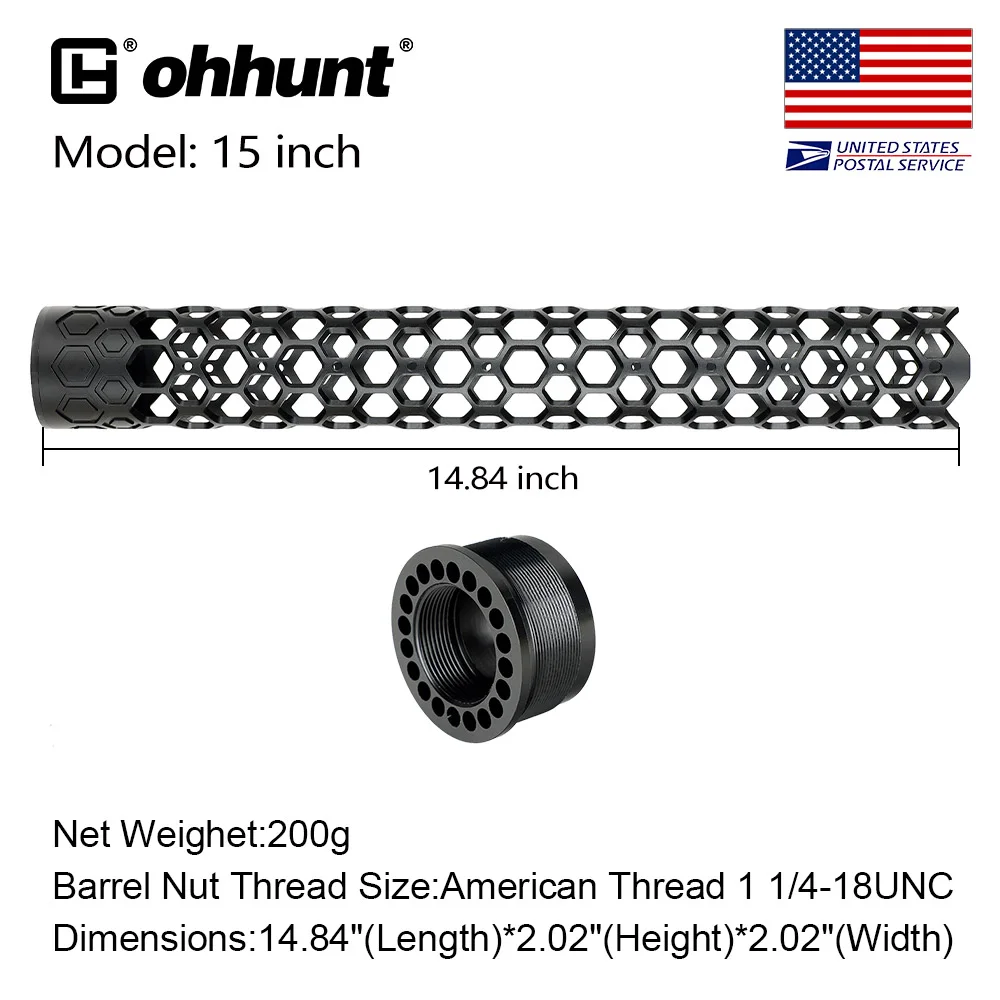 ohhunt ® AR15 Free Float Hexagon Handguard 7'' 9''  12'' 15'' Length Wholesale