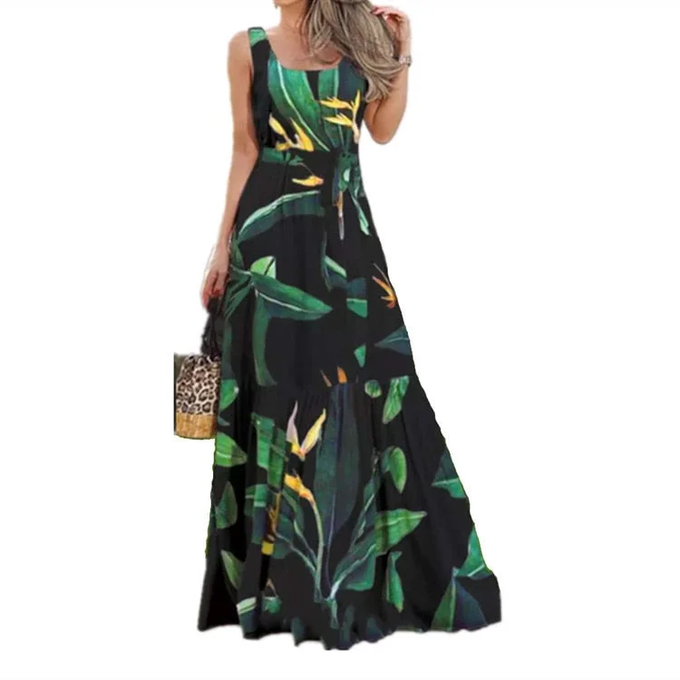 Bohemian Printed Bouquet Waist Sleeveless Dress plus size clothing for women vestido de mujer boho dress