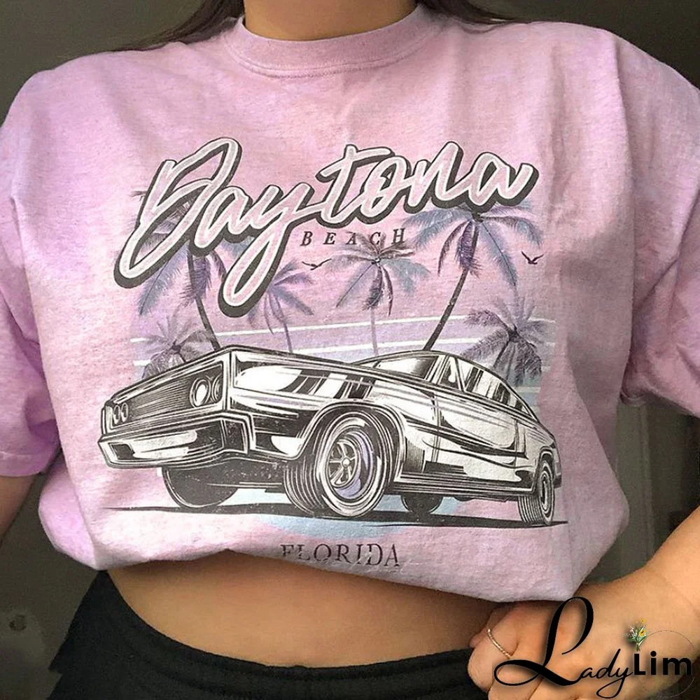 Gothic print Round Neck loose short sleeves t-shirt