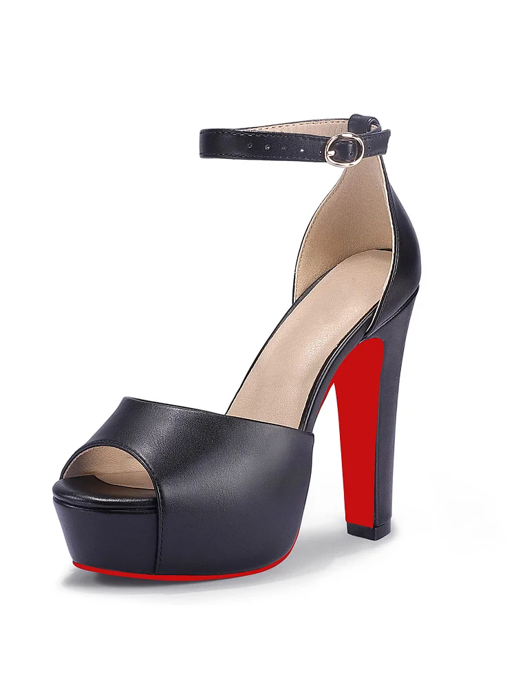 125mm Women's  Platform Chunky High Heels Dress Sandals Peep Toe Ankle Strap Wedding Party Evening Shoes Red Bottom Pumps