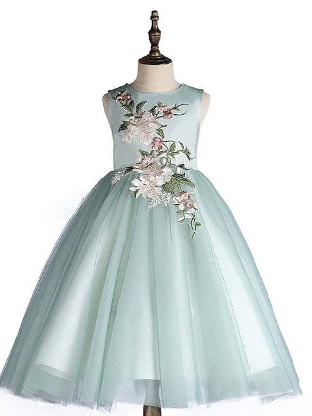 Oknass Ball Gown Sleeveless Jewel Neck  Flower Girl Dresses Polyester With Appliques