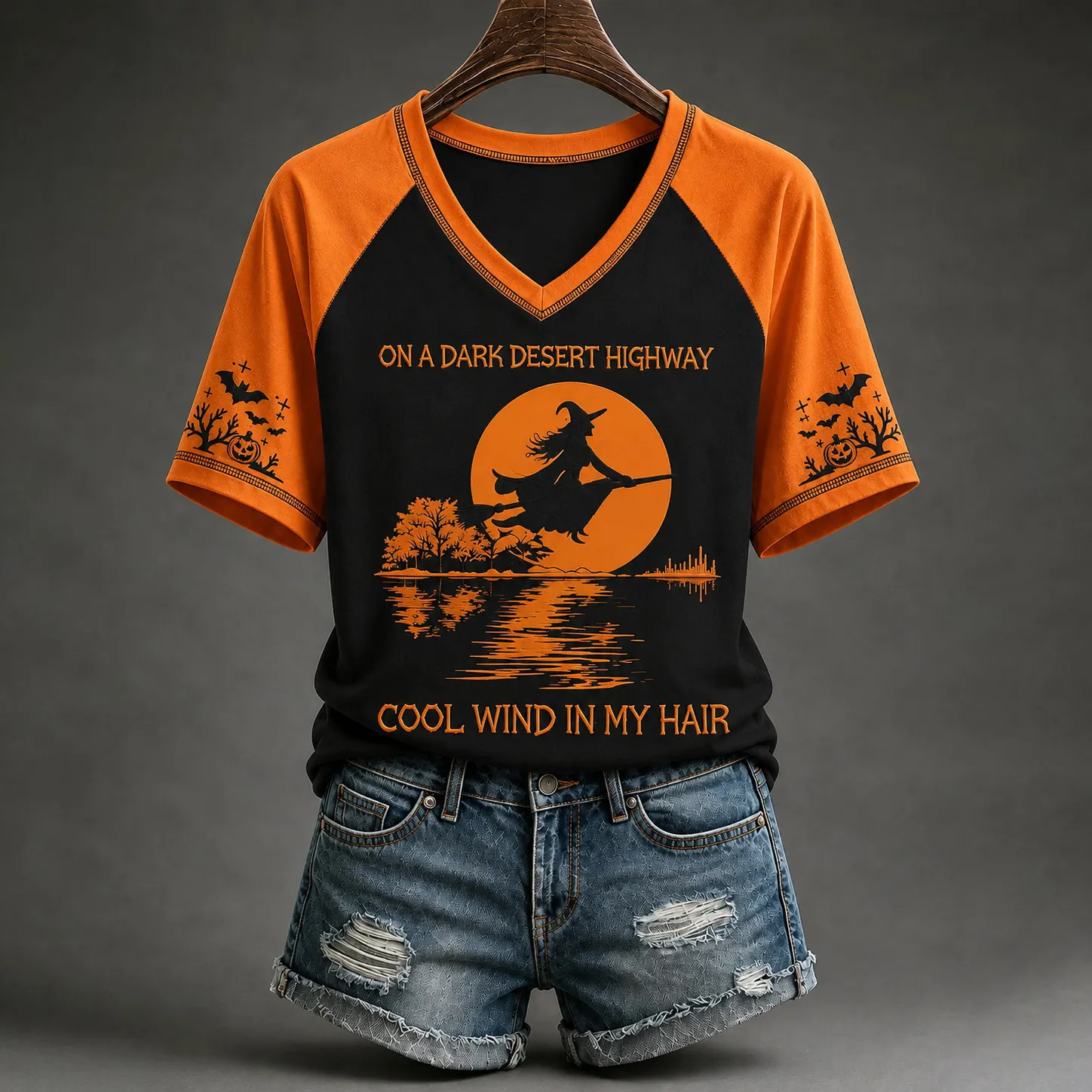 Women's Halloween Dark Desert Highway Pattern Short-sleeve T-shirt artswardrobe
