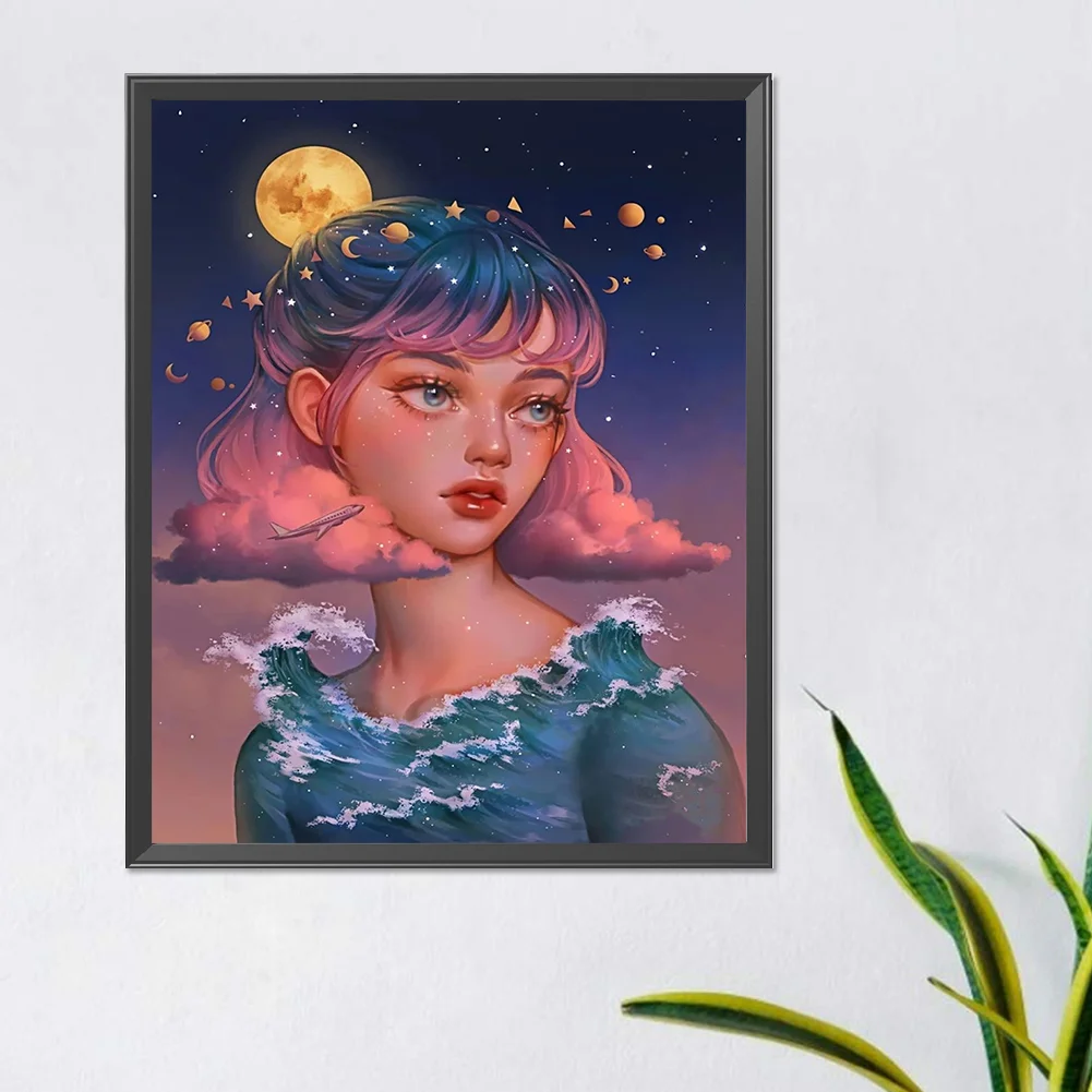 Partial AB Diamond Painting - Full Round Drill - Moon Girl(Canvas|45*55cm)