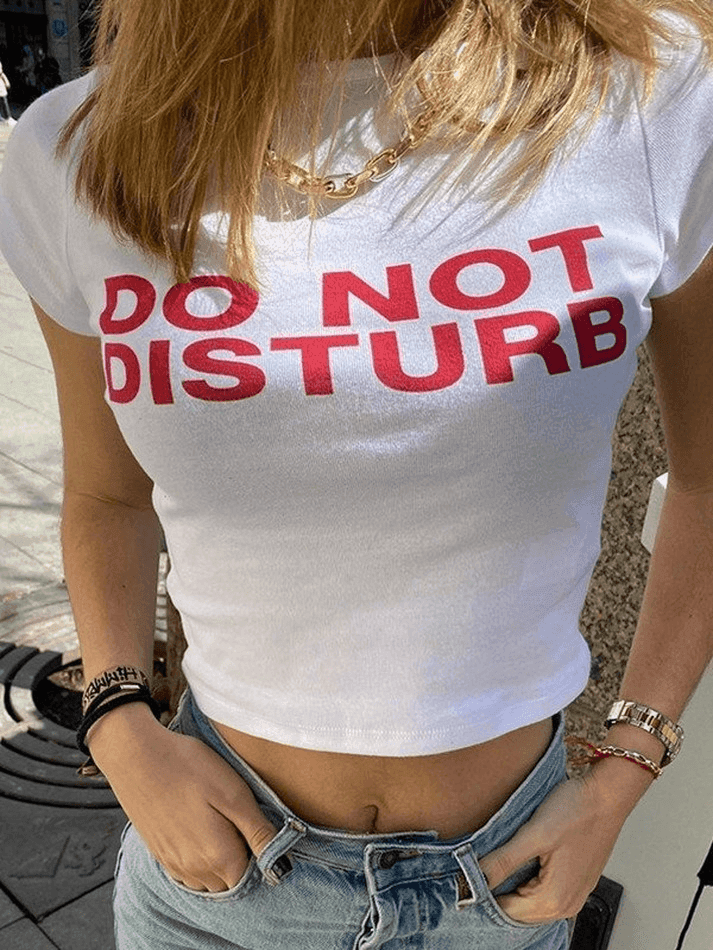 Brownm Slogan Print White Crop Top