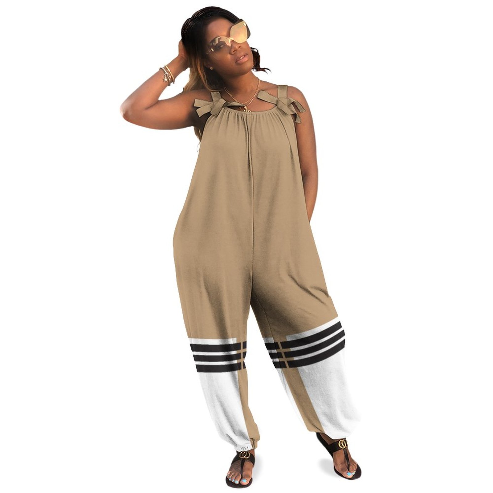 Tube Socks Plus Size Jumpsuit Women Casual Loose Summer Misses Dressy Wide Leg Harem Pants Natural Waist Long Length Polyester Spandex