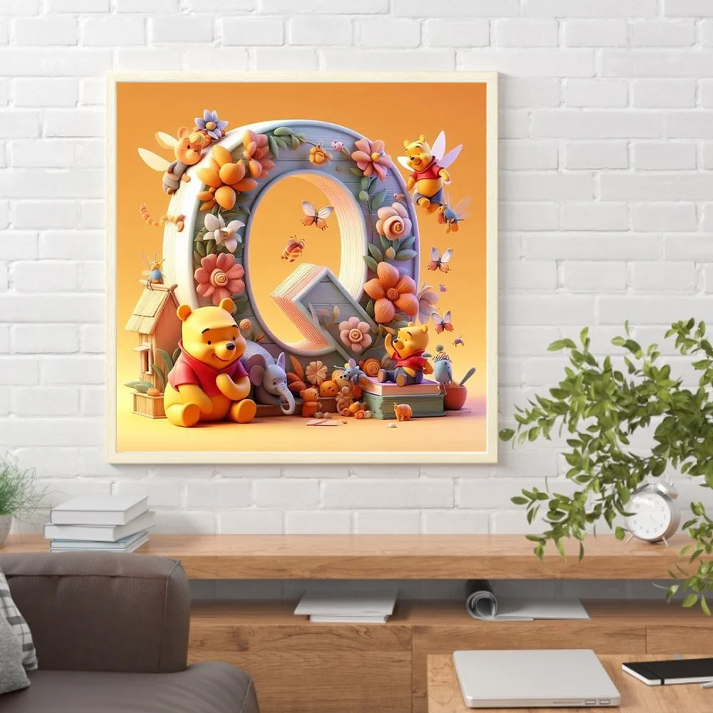 Full Round Diamond Painting 30*30cm - Winnie The Pooh'S 26 Letters Q