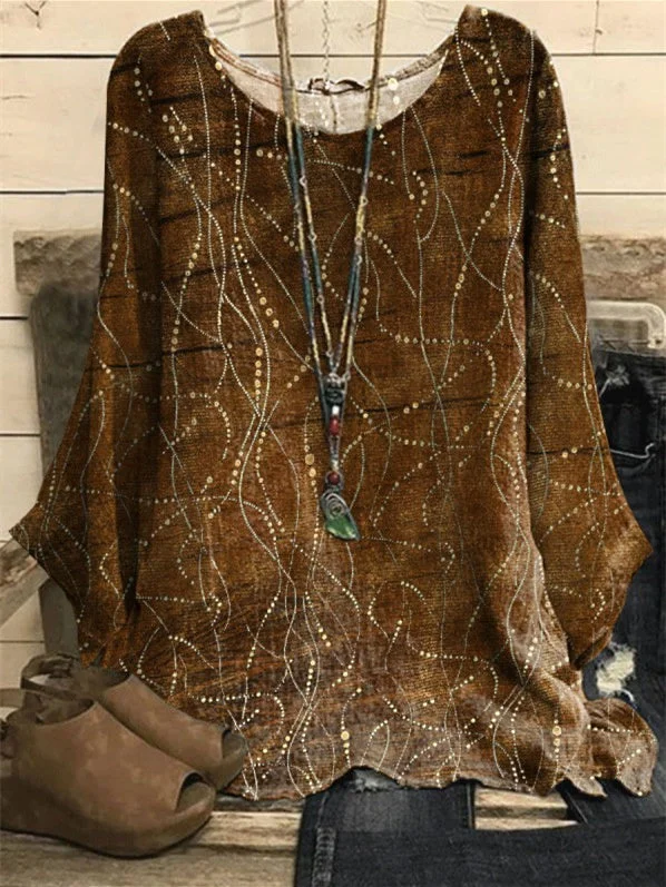 Women's Scoop Neck Long Sleeve Graphic Printed Tops