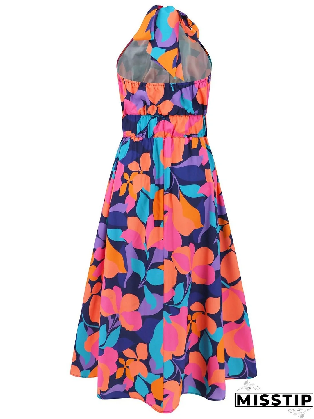 Ruched Printed Halter Neck Sleeveless Dress
