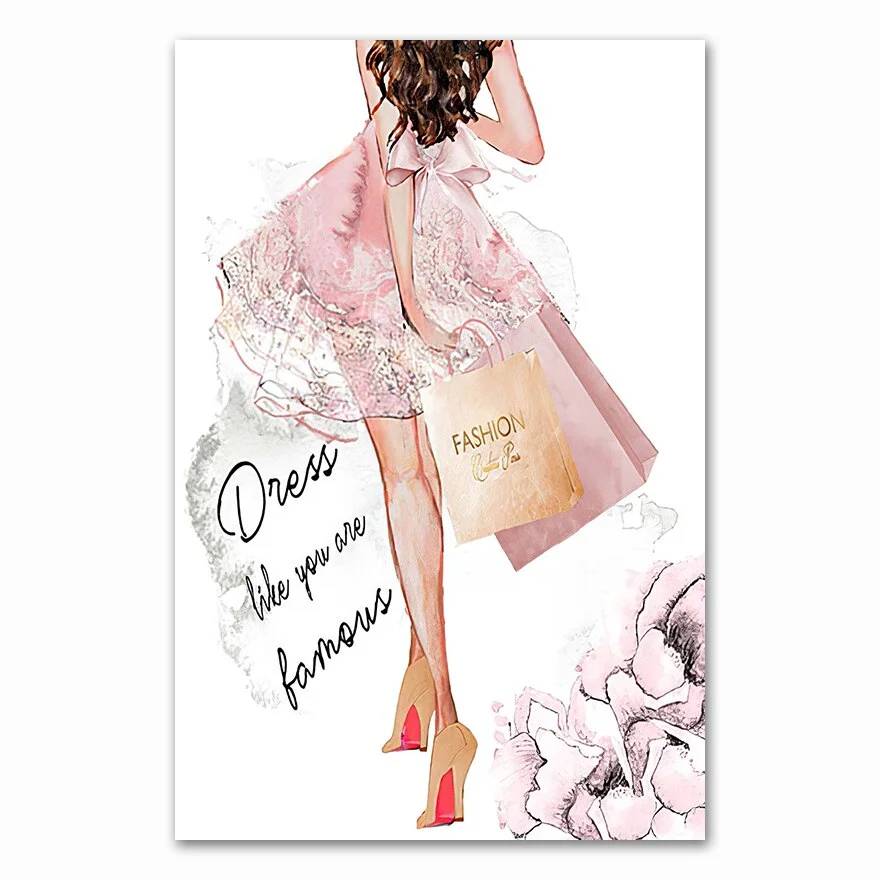 Pink Flower Perfume Fashion Poster Eyelash Lips Makeup Print Canvas Art Painting Wall Picture Modern Girl Room Home Decoration