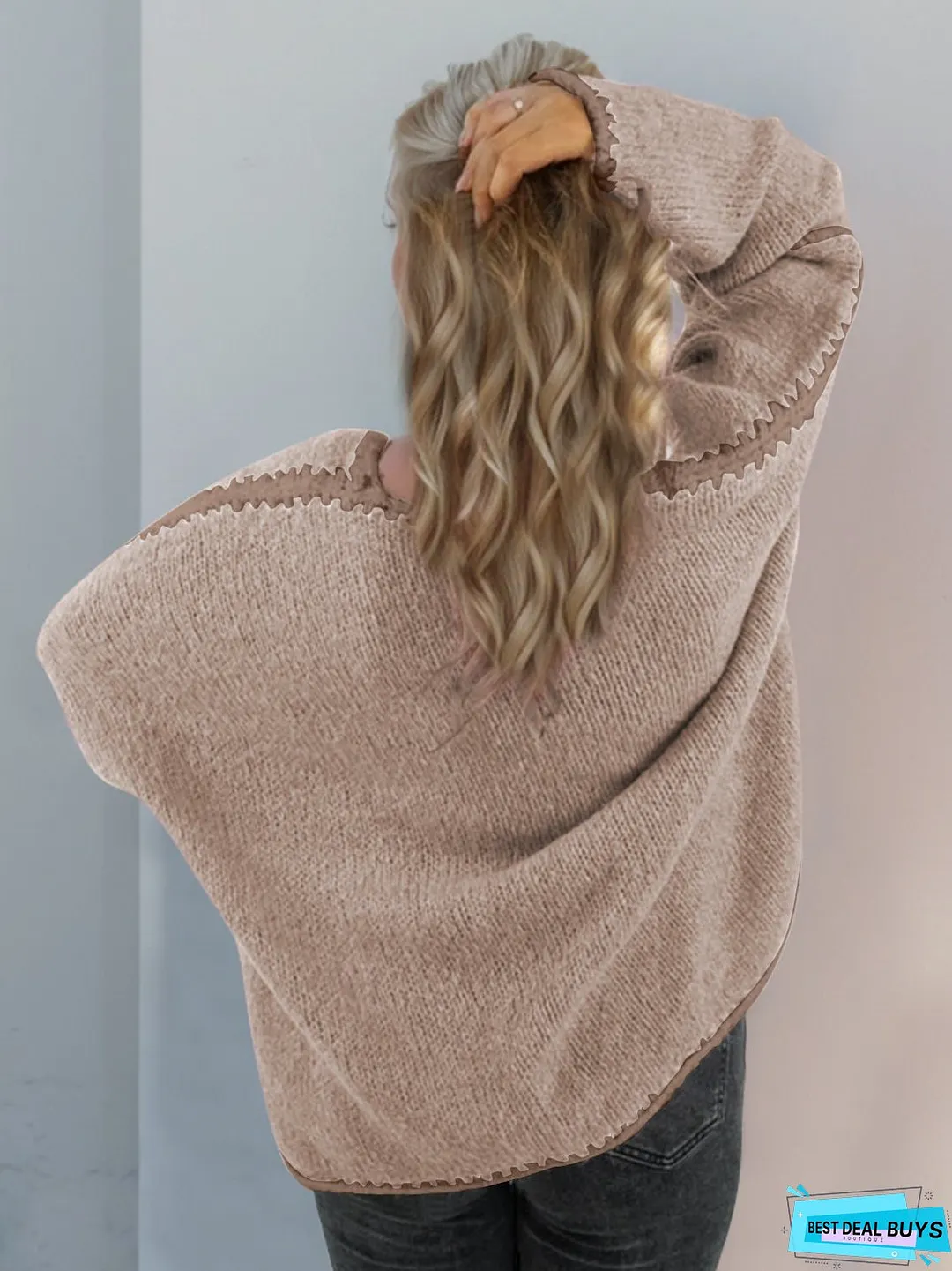 Double Take Contrast Open Front Dropped Shoulder Cardigan