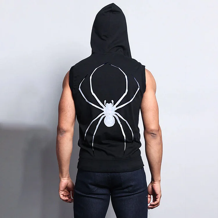 Fun Spider Eyes Sleeveless Zipper Hoodie