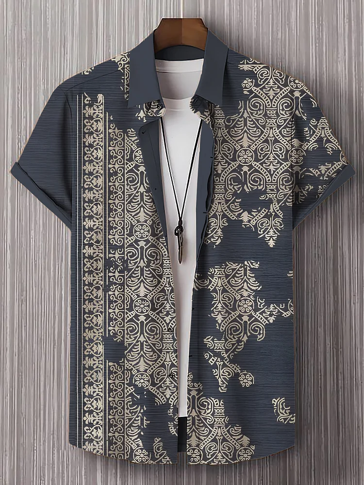 Men's Retro Traditional Patterns Print Casual Shirt