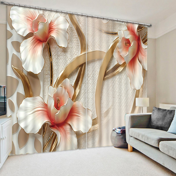3D Craved White Peony Flowers Printed Polyester Custom Curtain for ...