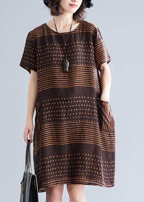 VCSHOES chocolate dotted Cotton tunic top o neck pockets short Dress