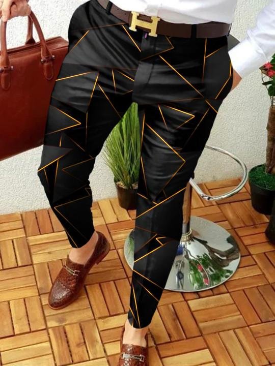 Men's Casual Abstract Line Printed Suit Pants