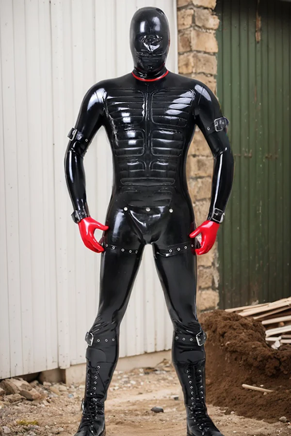 Men Latex Catsuits Protector Padded Codpiece Armored
