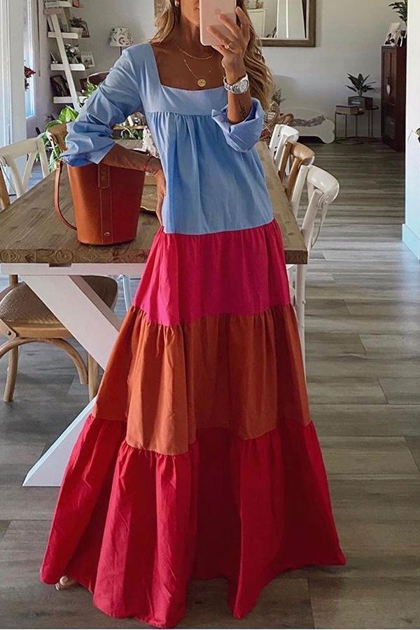 Womens Sexy Vacation Colorful Color Block Dress-Allyzone-Allyzone