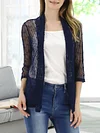 Vibrant V-Neck Crochet Cardigan - Elegant 3/4 Sleeve Mesh Slim Fit, Breathable, Casual, Comfortable, Women's Fashion Clothing for Daily Wear