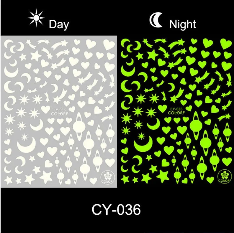 Nail Stickers Back Glue Fluorescent Light Flame Butterfly Moon Love Pattern Designs Nail Decal Decoration Tips For Beauty Salons-Nail Inspo