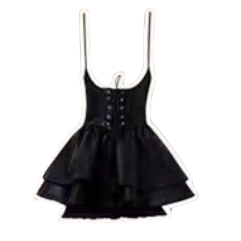 Woherb Winter High Waist Leather Black Mini Dress + Casual Knitted Sweater Elegant Clohting Woman Korean Fashion Suit Design Chic-Outfit Ideas