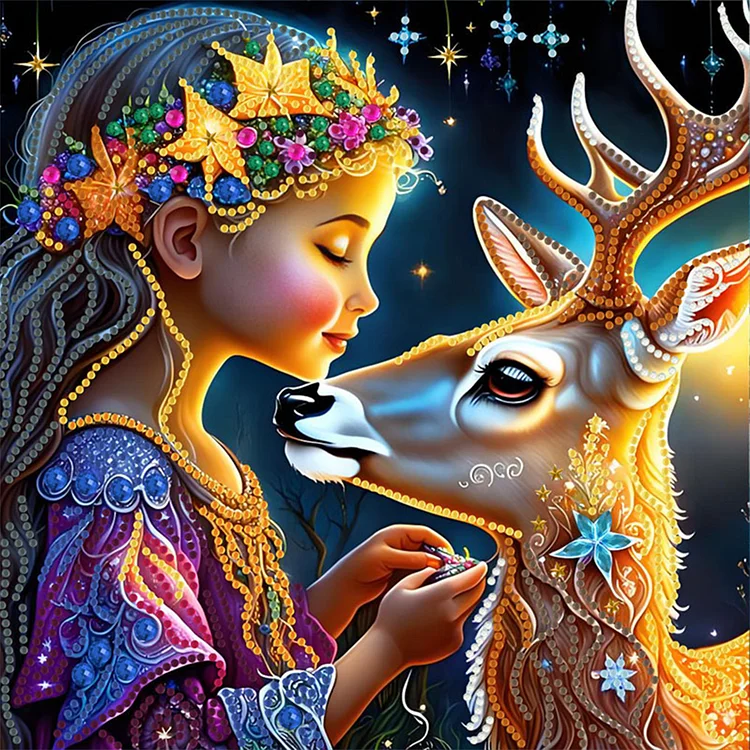 Deer Girl 30*30CM (Canvas) Special Shaped Drill Diamond Painting gbfke