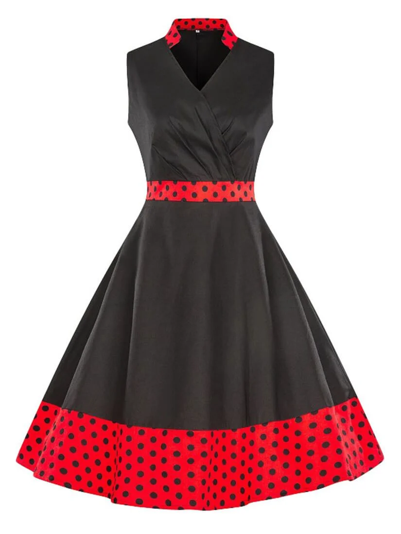 Aline Dress V Neck Polka Dot Sleeveless Dress for Women