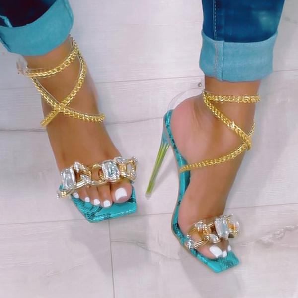 Bonnieshoes Noble Gold Chain Large Crystal High Heel Sandals