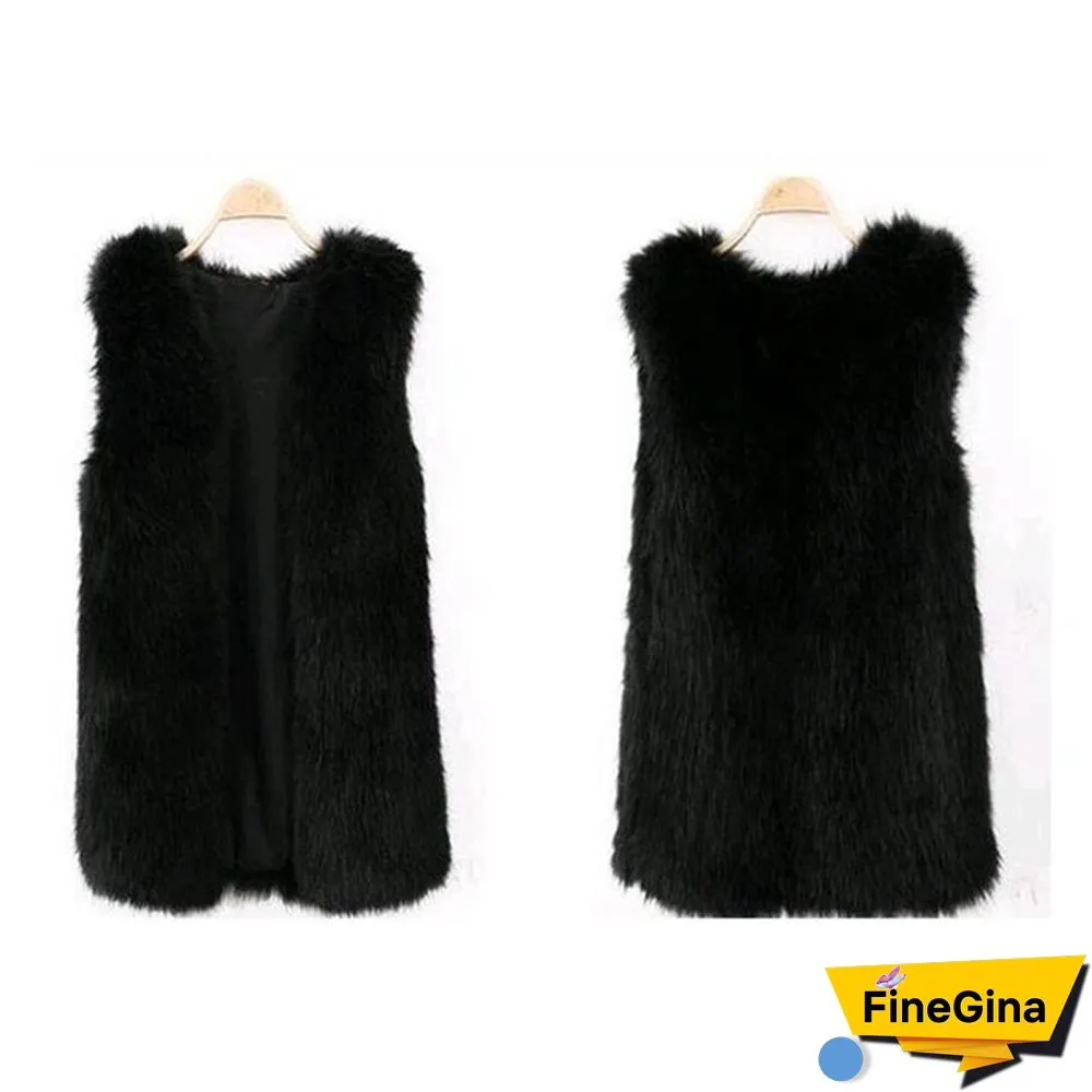 Fashion Women Elegant Slim Sleeveless Faux Fur Winter V-neck Vest Waistcoat