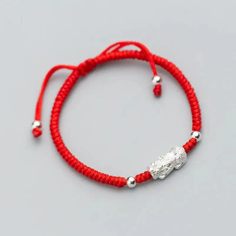 Red String Silver Pixiu Luck Bracelet