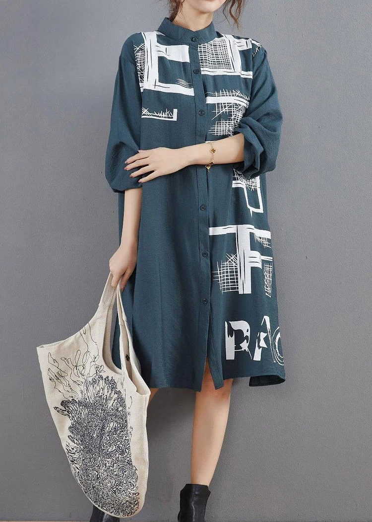 Vivid Blue Dresses Stand Collar Plus Size Spring Dresses