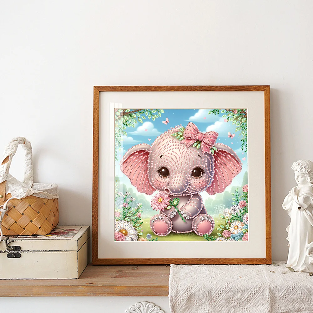 Diamond Painting - Partial Special Shaped Drill - Flower Cute Elephant(Canvas|30*30cm)