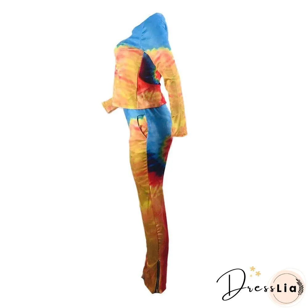 Fashion Tie-Dyed Positioning Print Two-Pieces Set