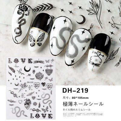 1PC Hollow 3D Nail Stickers Black White Wild Leopard Snake Star Letter Design Adhesive Decals Nail Art Decoration Tip Slider New