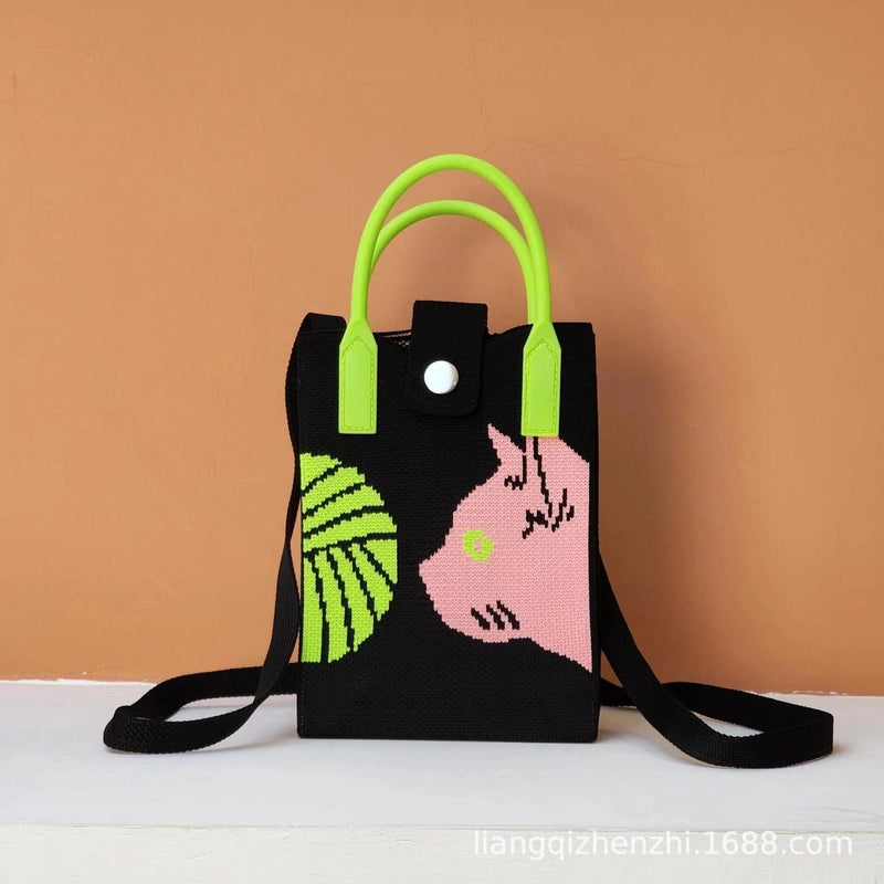 Women’s Polyester Cartoon Cute Square Hidden Buckle Shoulder Bag Handbag Crossbody Bag