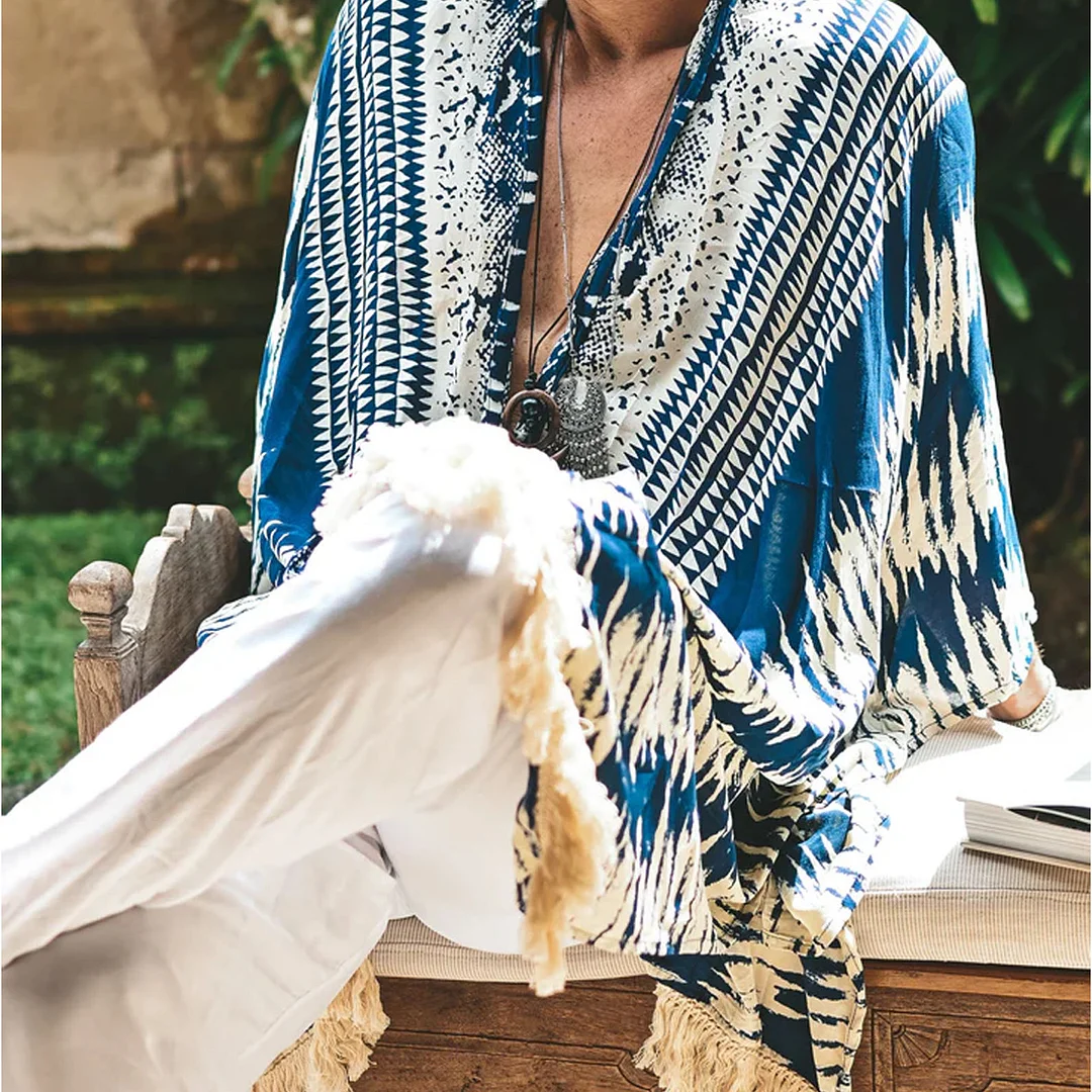 Linen Tribal Print Robe Kimono-inspireuse