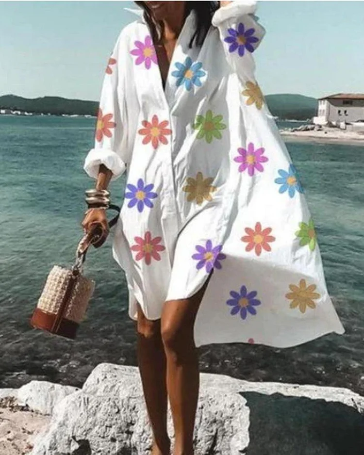 Fashion Little Daisy Print Shirt Dress