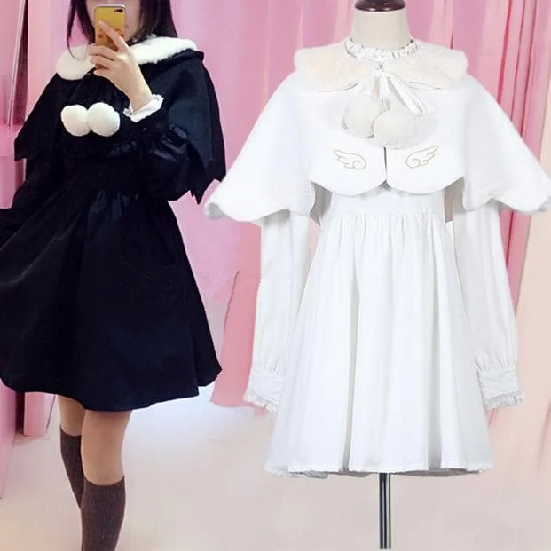 White/Black Removable Cape Lolita Dress S13143