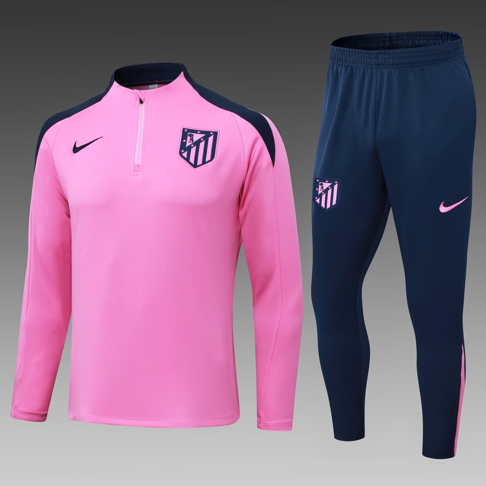 2024/2025 Atletico Madrid Half-Pull Training Suit Pink Jersey 1:1 Thai Quality Set