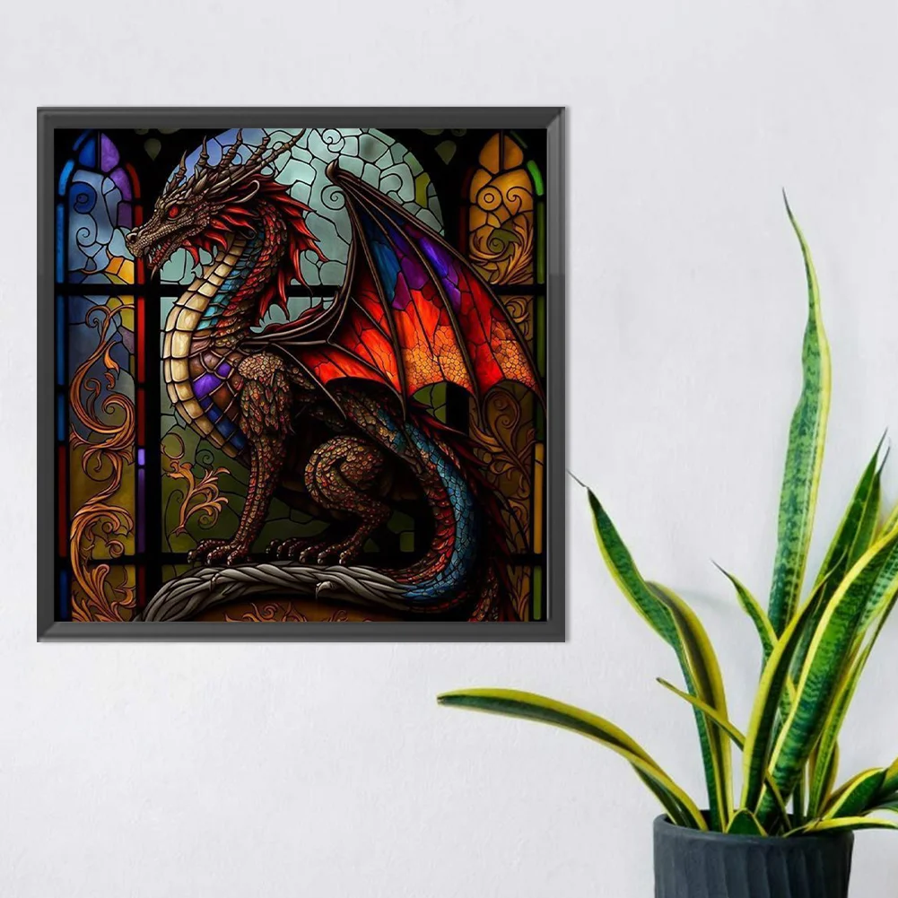 Diamond Painting - Full Round Drill - Stained Glass Dragon(30*30cm)
