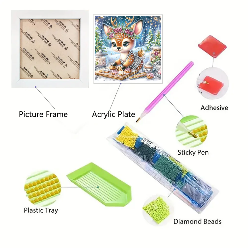 5D DIY Partial Special Shaped Drill Diamond Painting Christmas Deer Home Kit 19.2x19.2cm【With Frame】
