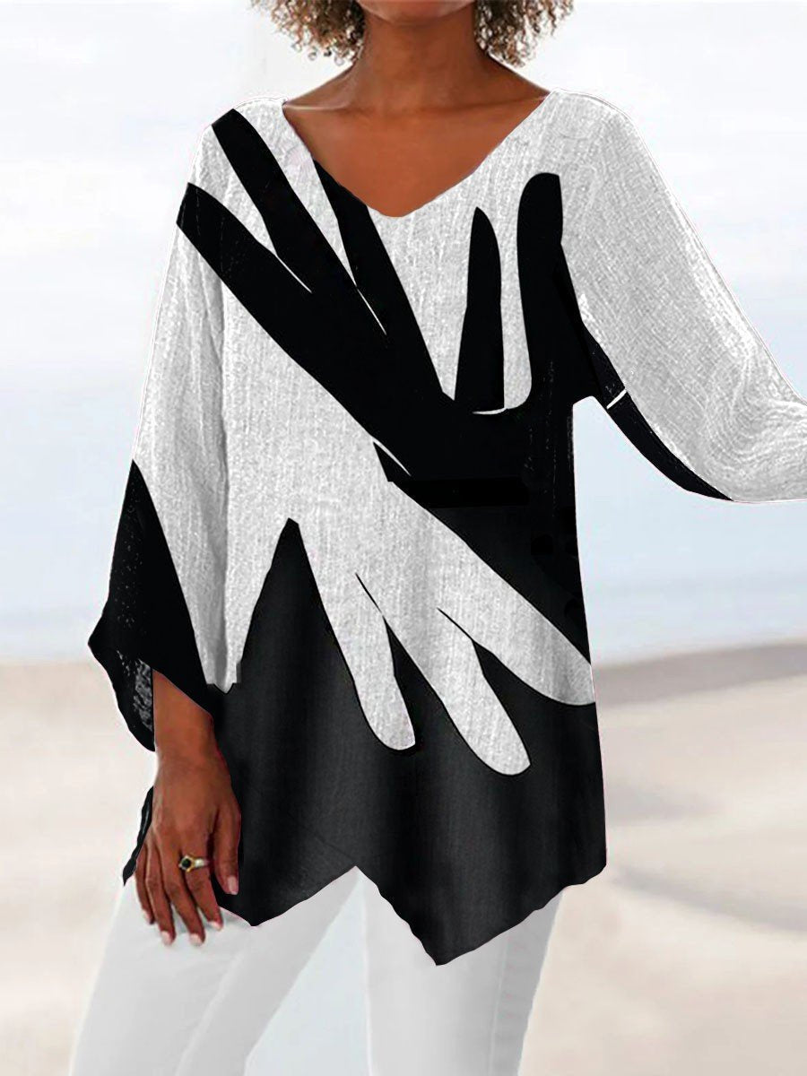 Women Long Sleeve V-neck Graphic Floral Printed Top