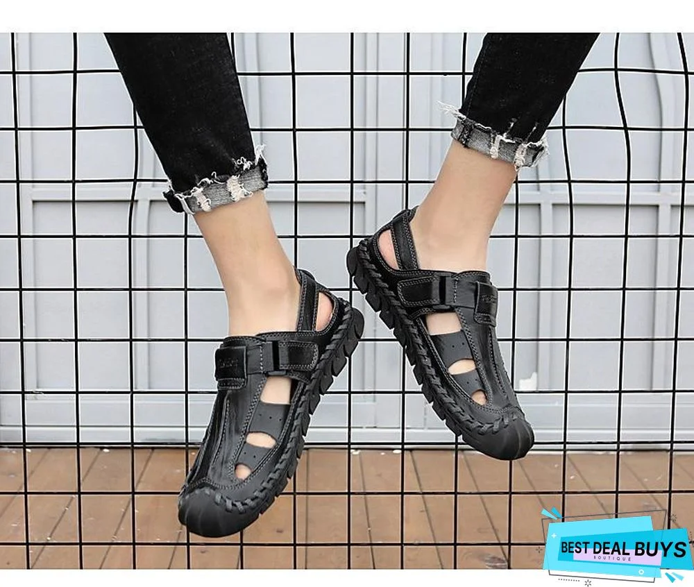 Men's Genuine Leather Sandals Casual Breathable Beach Sandal Shoes