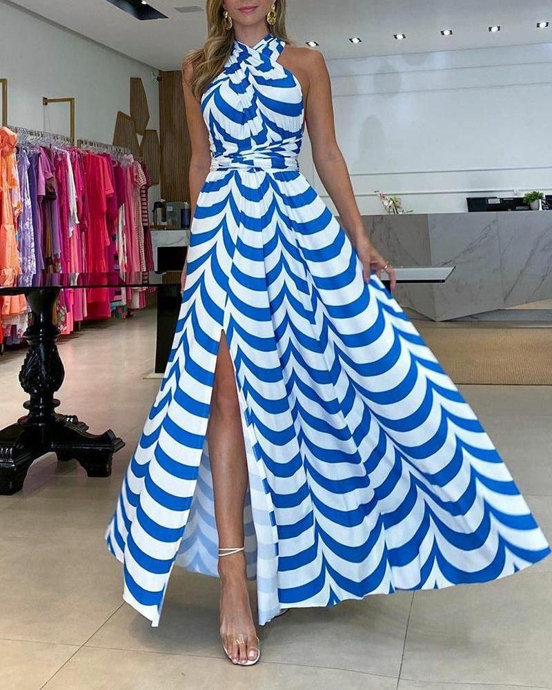 Women's Halter Neck Cutout Print Dress